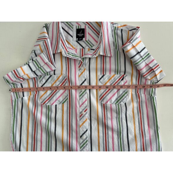 Nautica Jeans Women Striped Short Sleeve Button-Up Blouse Size L - Picture 6 of 7